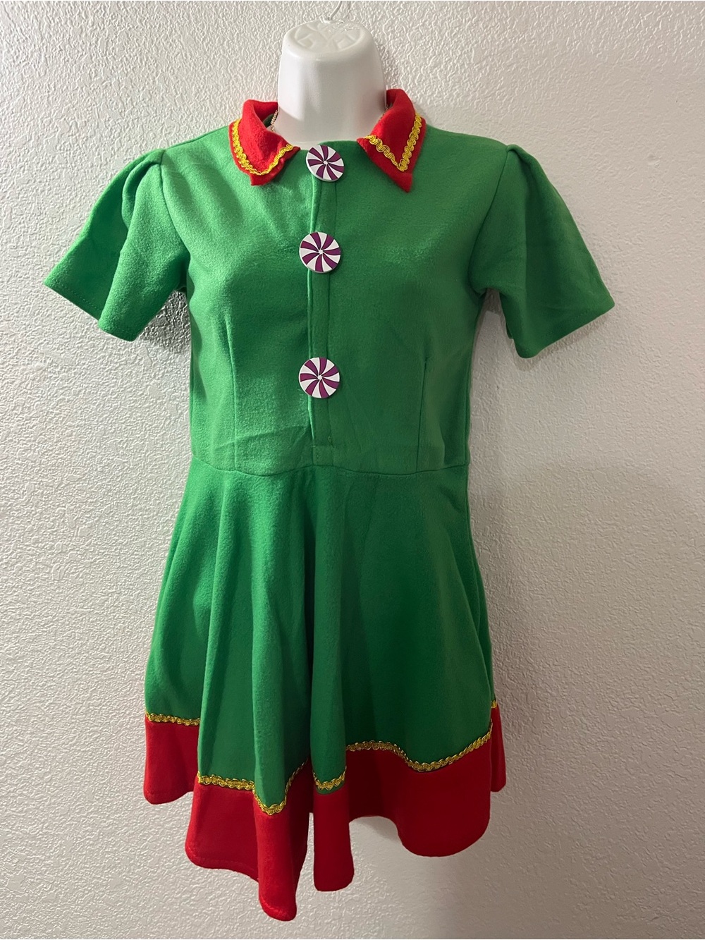 Green and Red Kids Elf Costume Dress